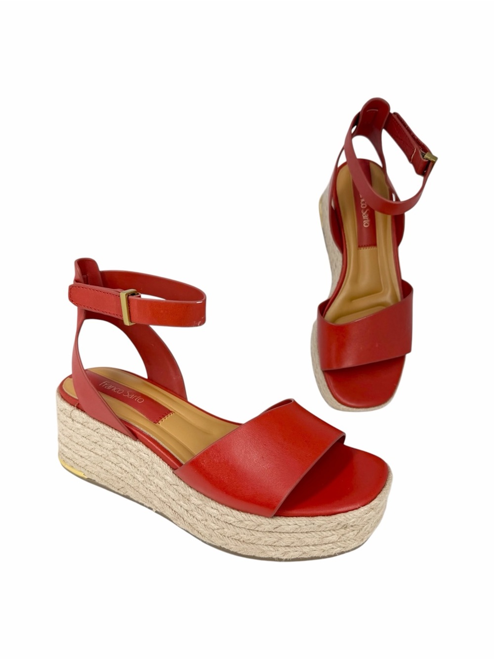 Franco Sarto Tiffany Espadrille Platform Sandals Vintage Red Leather Size 6M